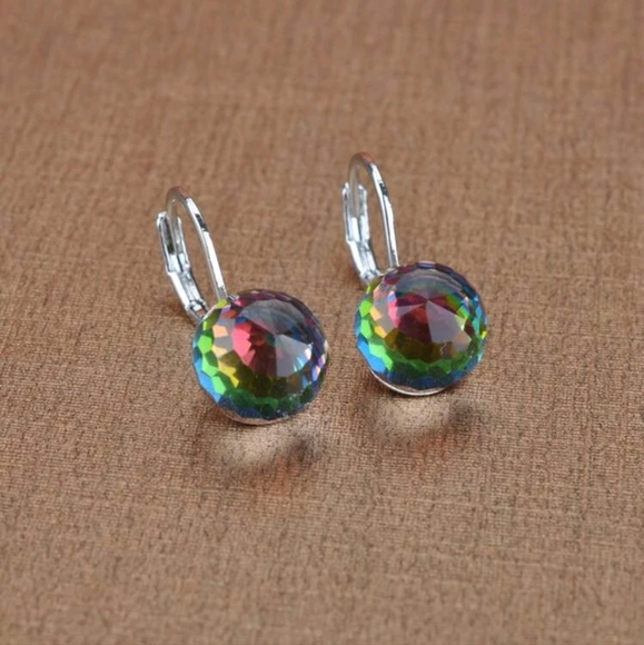 Jewelry - Faceted Crystal Prism Orb Style Drop Earrings, rainbow, sparkle
